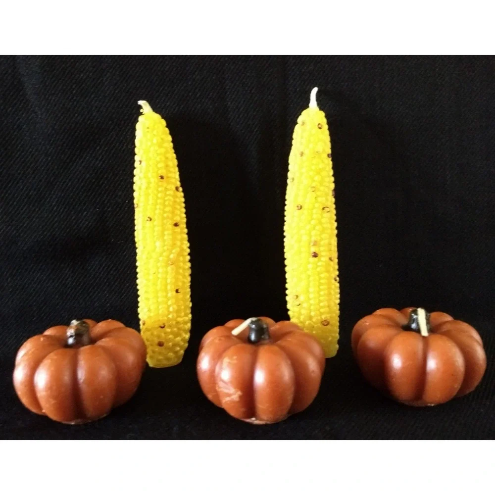 Thanksgiving Corn Cob & Mini‎ Pumpkin Candles Lot/5 Decorative Yellow Orange New